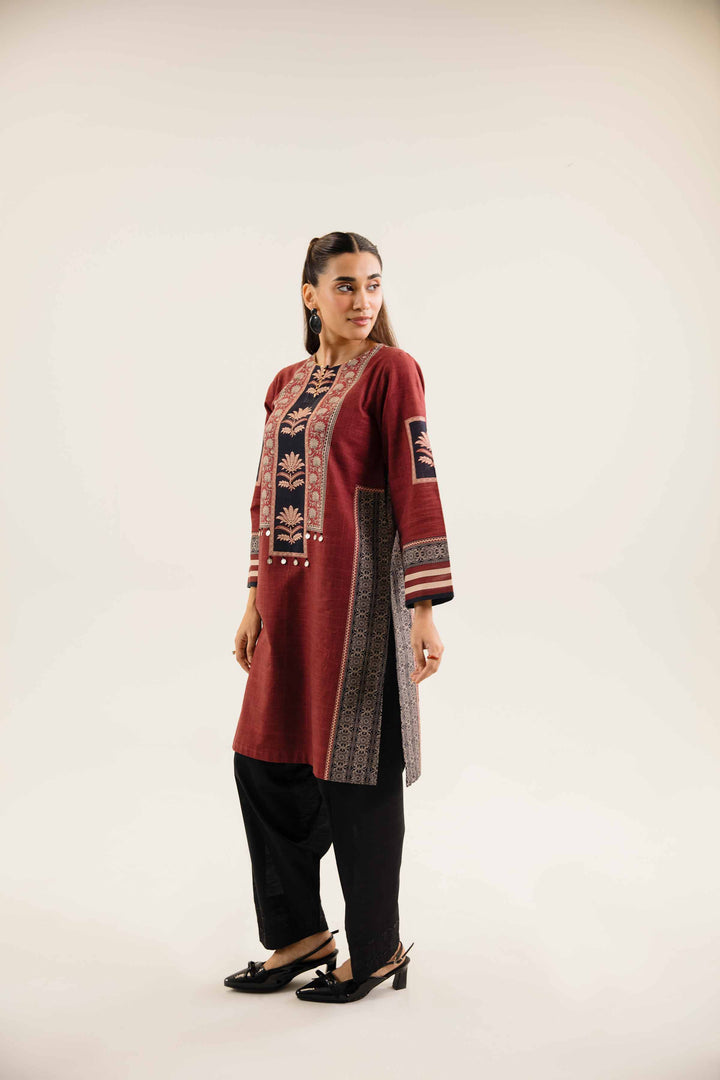 Maroon Khaddar Printed Winter Shirt