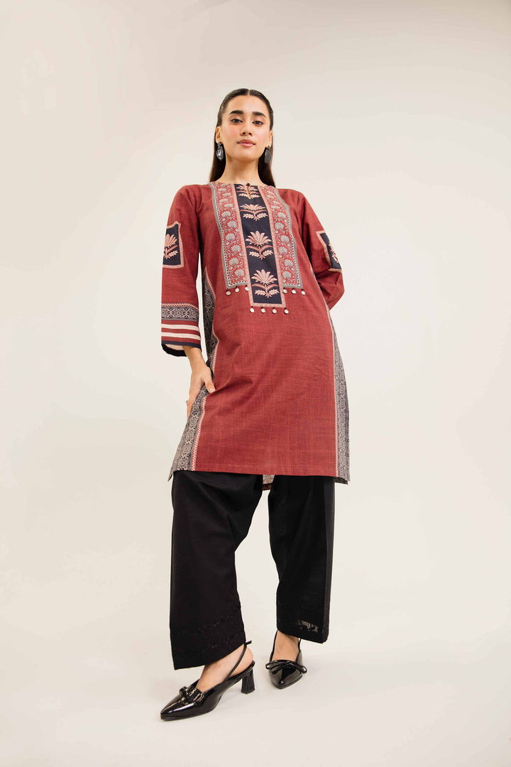 Maroon Khaddar Printed Winter Shirt