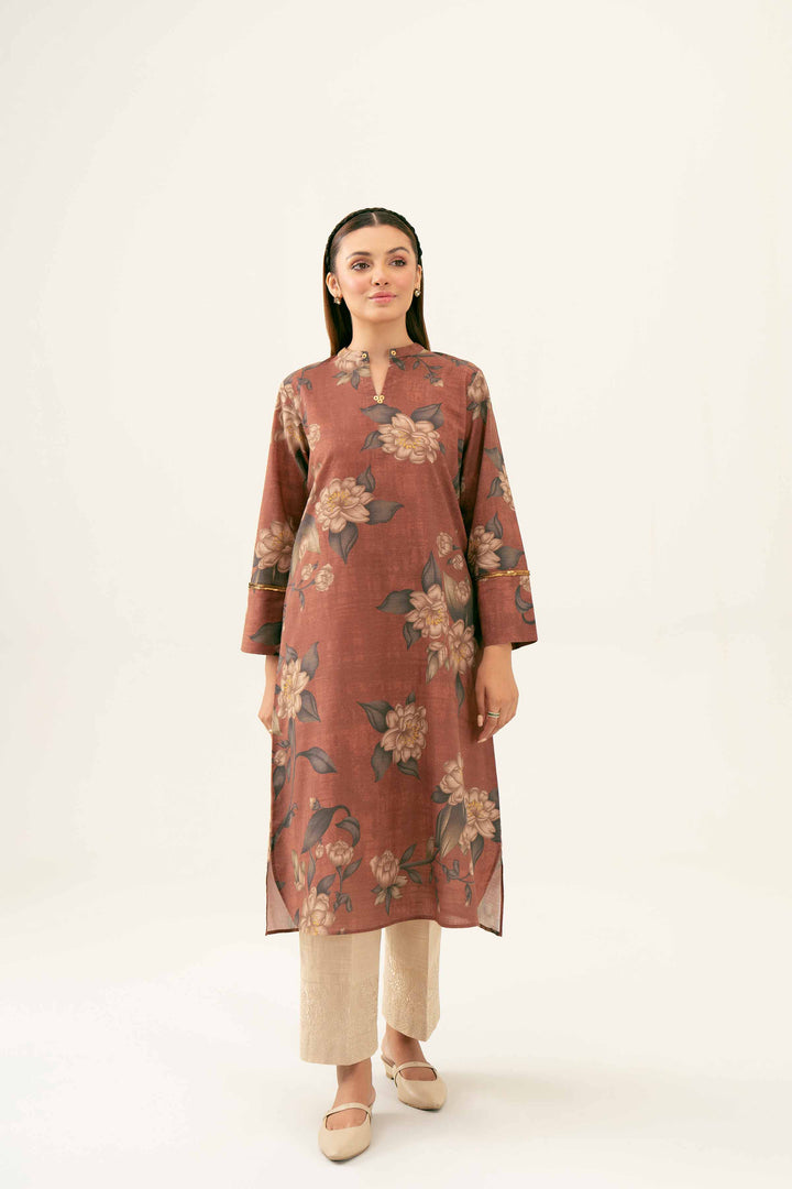 Brown Khaddar Printed Winter Shirt