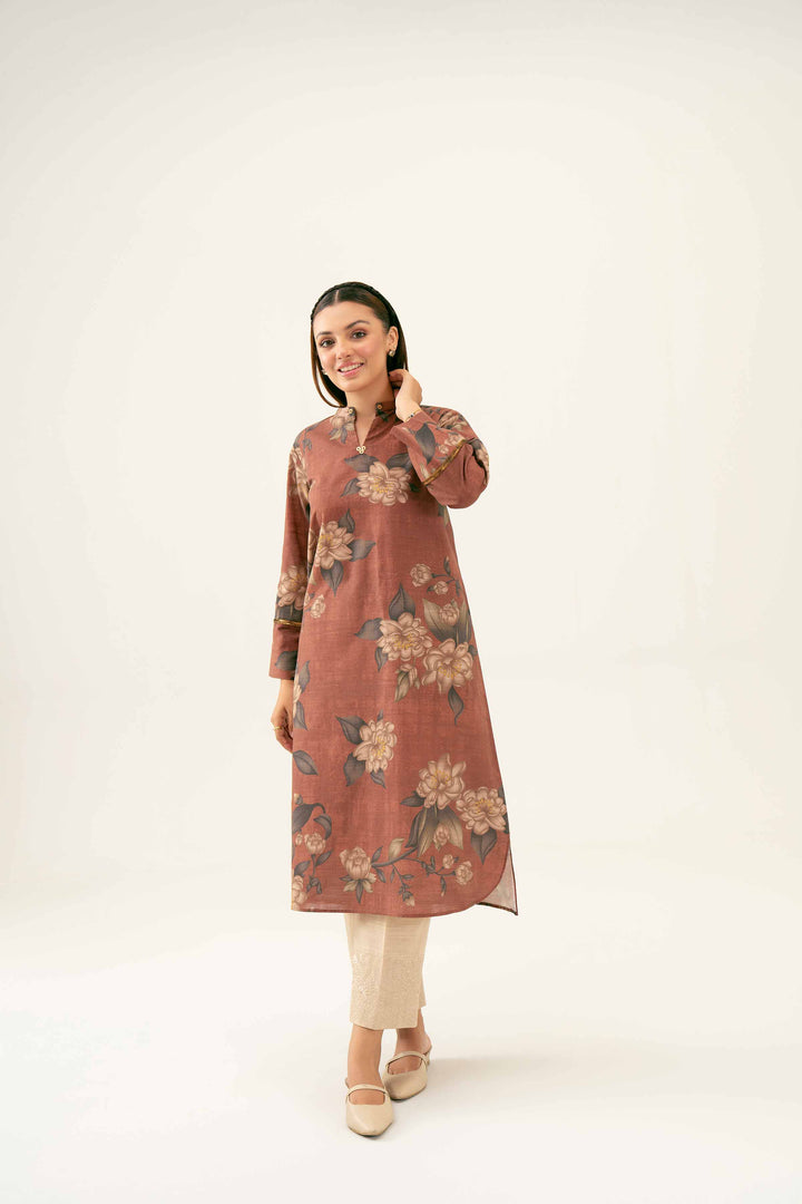 Brown Khaddar Printed Winter Shirt