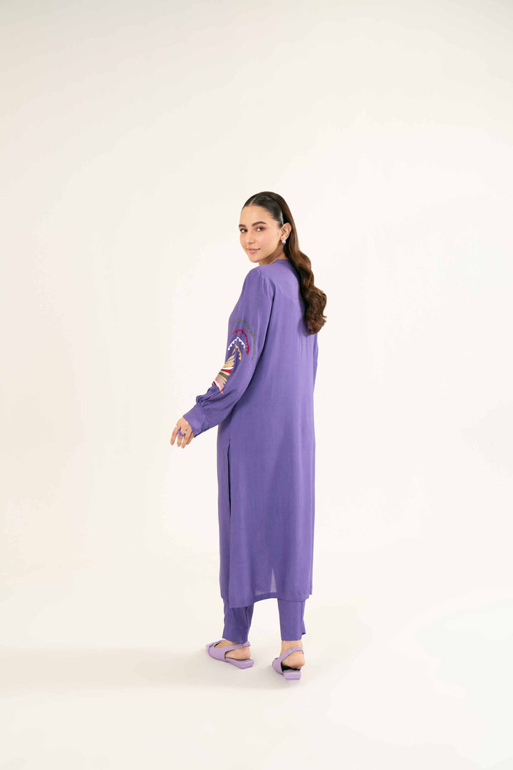 Purple Embroidered Linen Suit