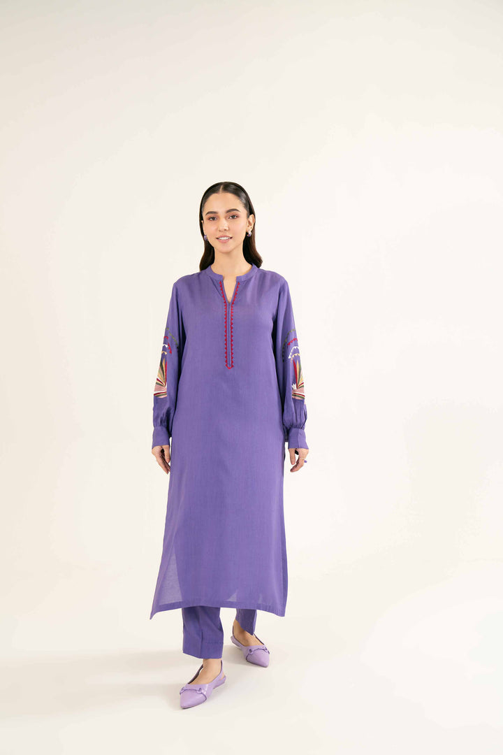 Purple Embroidered Linen Suit