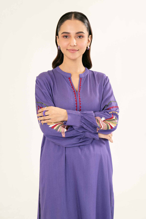 Purple Embroidered Linen Suit