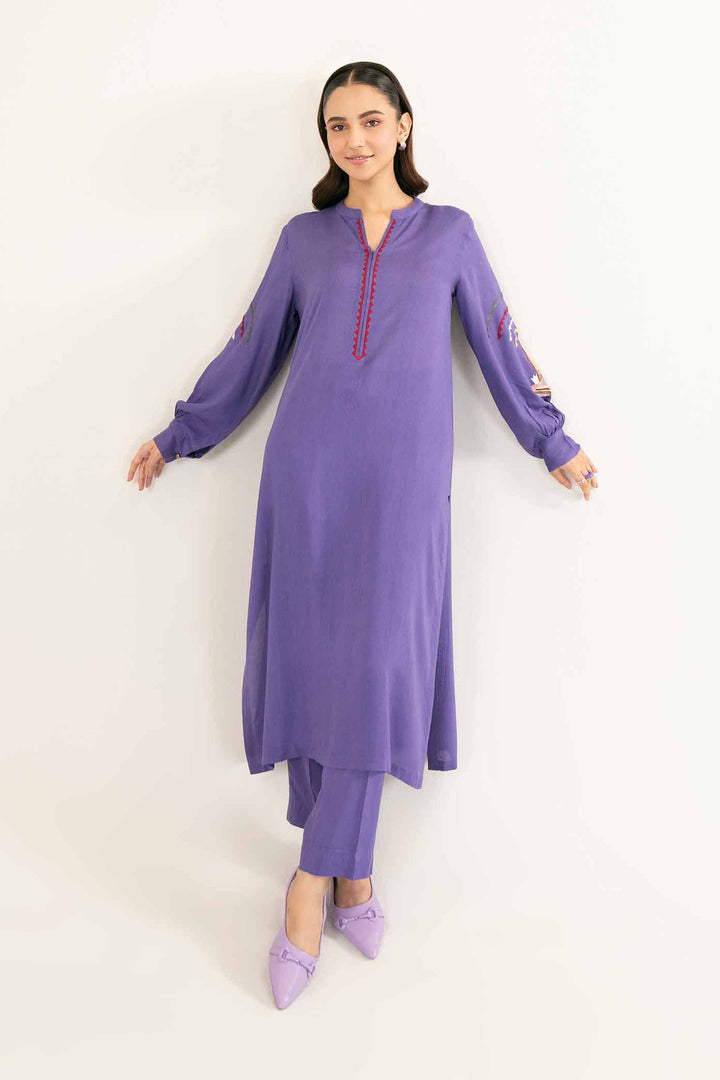 Purple Embroidered Linen Suit