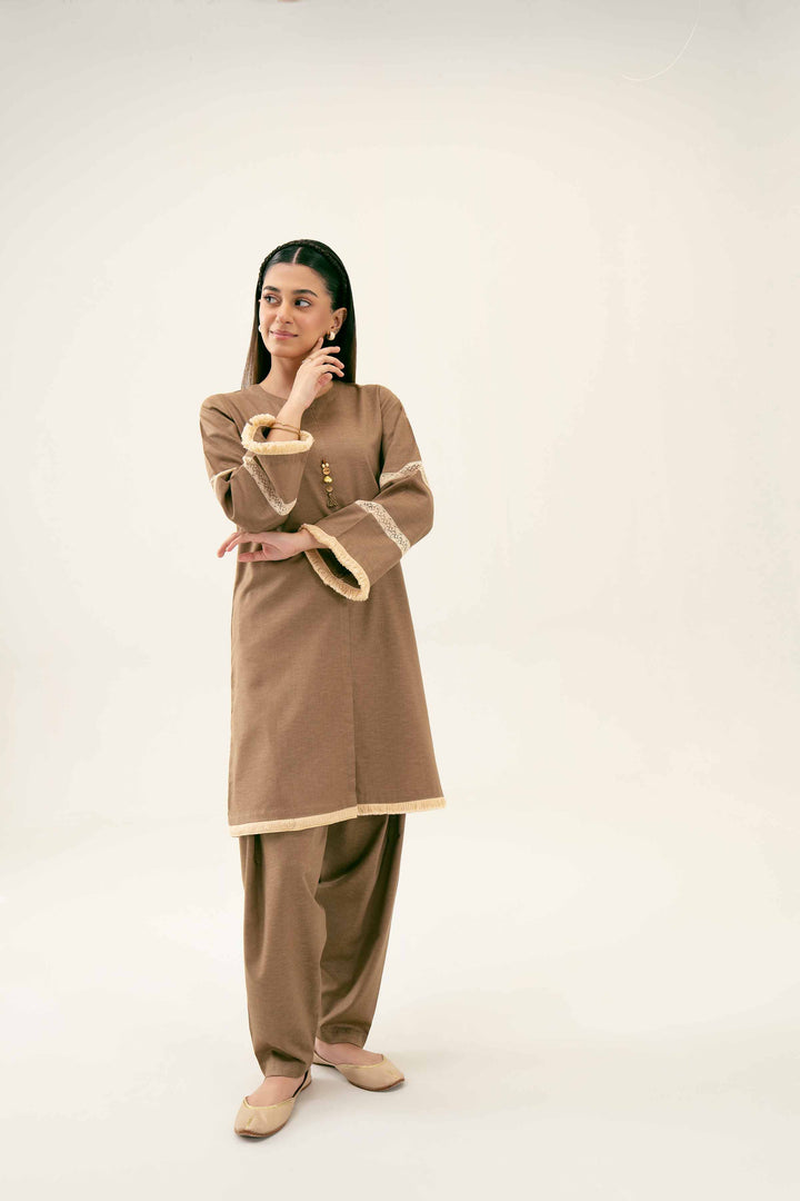 2 Piece Embroidered Olive Karandi Winter Suit