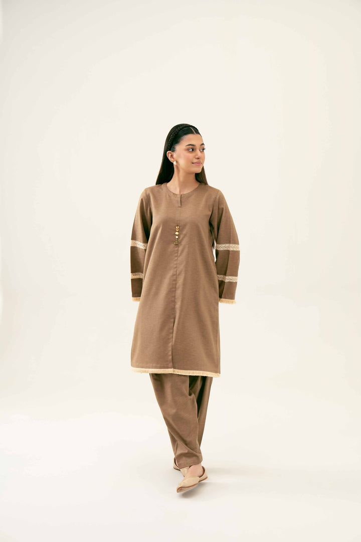 2 Piece Embroidered Olive Karandi Winter Suit