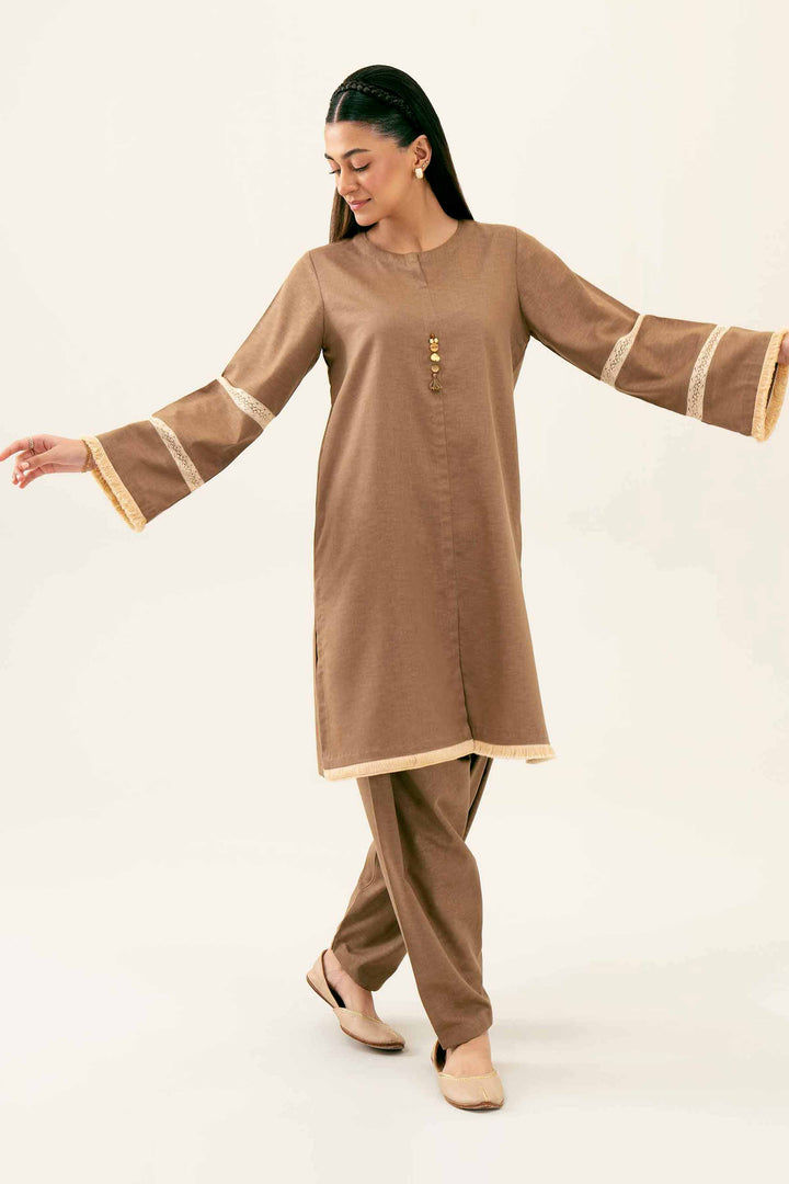 2 Piece Embroidered Olive Karandi Winter Suit