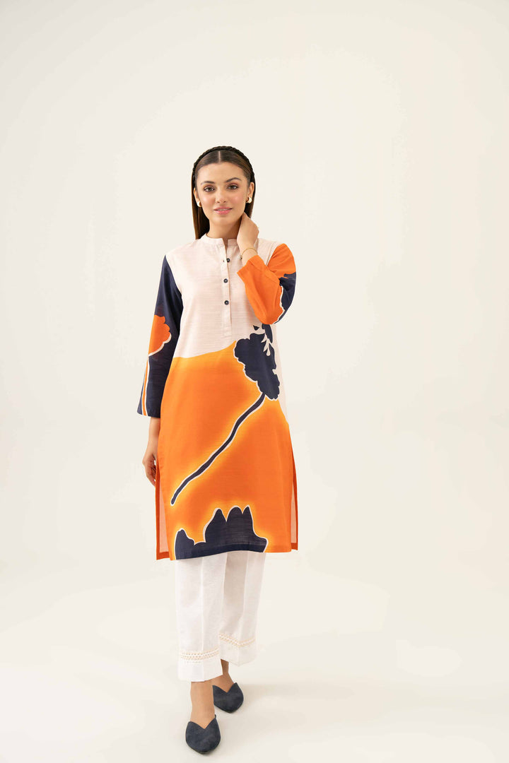 Khaddar Orange Pinted Winter Shirt