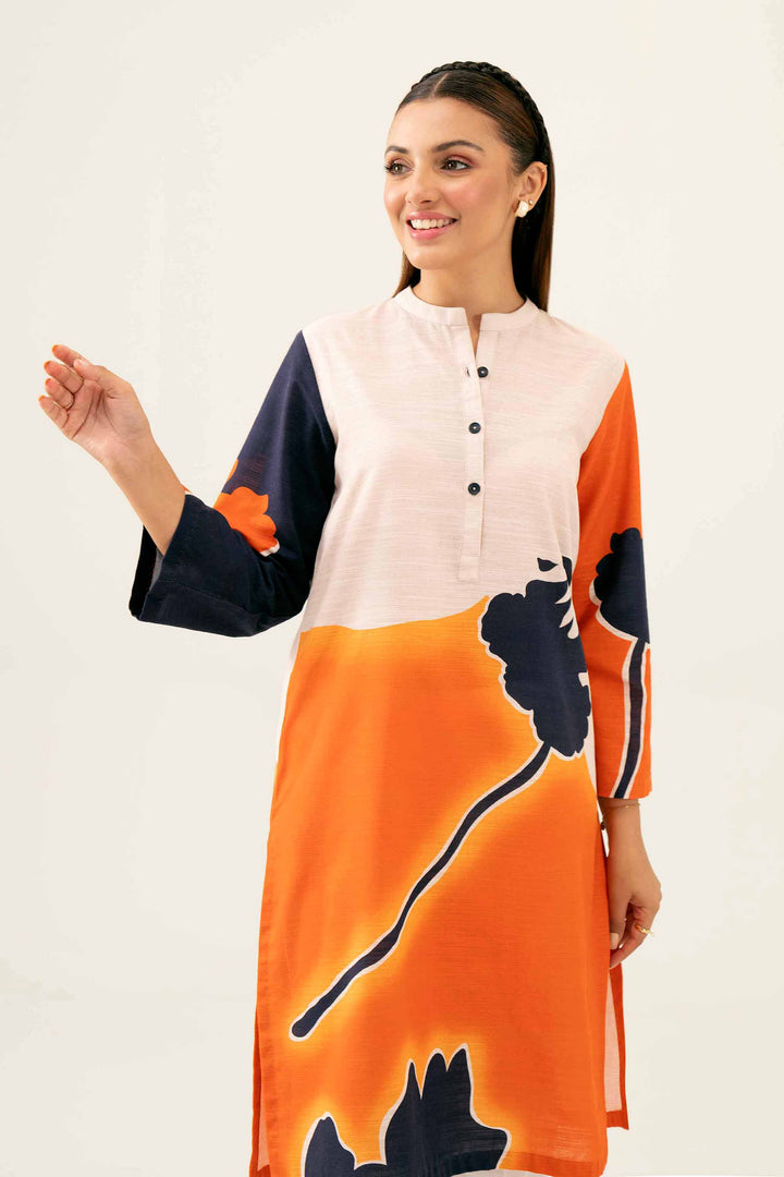 Khaddar Orange Pinted Winter Shirt