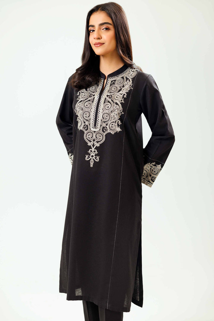 2 Piece Karandi Black Embroidered Winter Suit