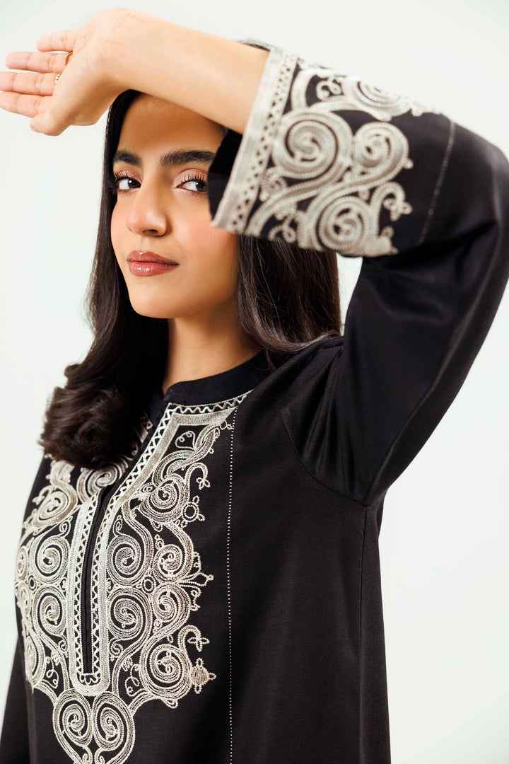 2 Piece Karandi Black Embroidered Winter Suit