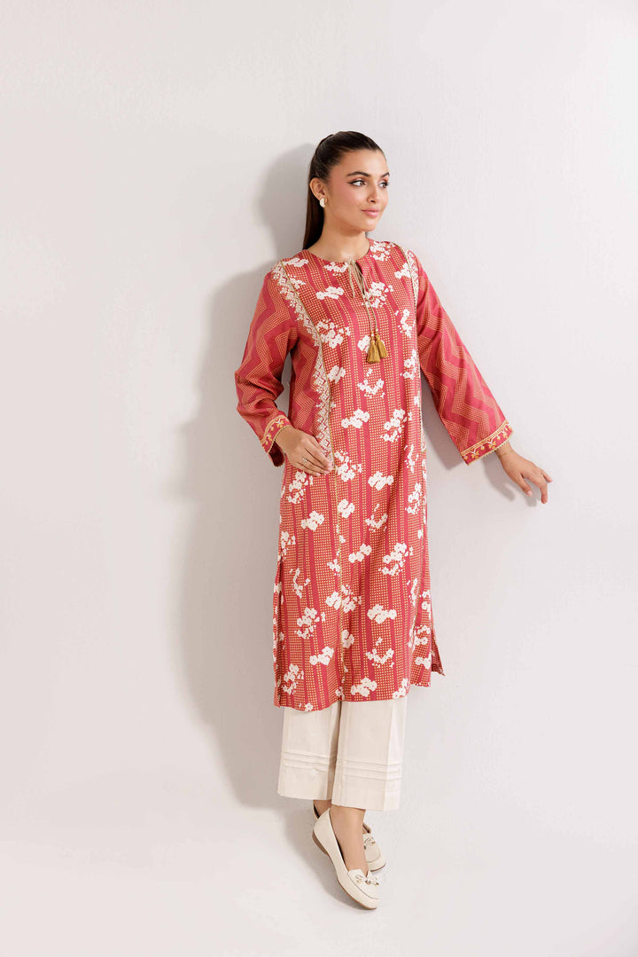 Karandi Grey Printed Embroidered Shirt