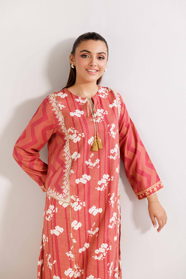 Karandi Grey Printed Embroidered Shirt