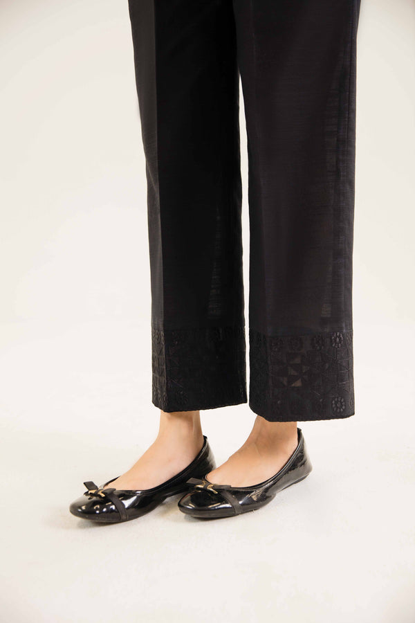 Black Khaddar Embroidered Winter Trousers