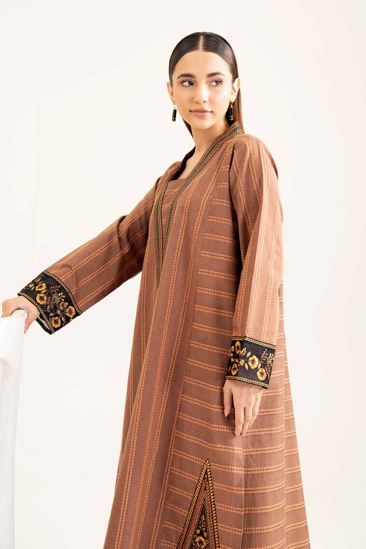 Brown Yarn Dyed Embroidered Winter Shirt