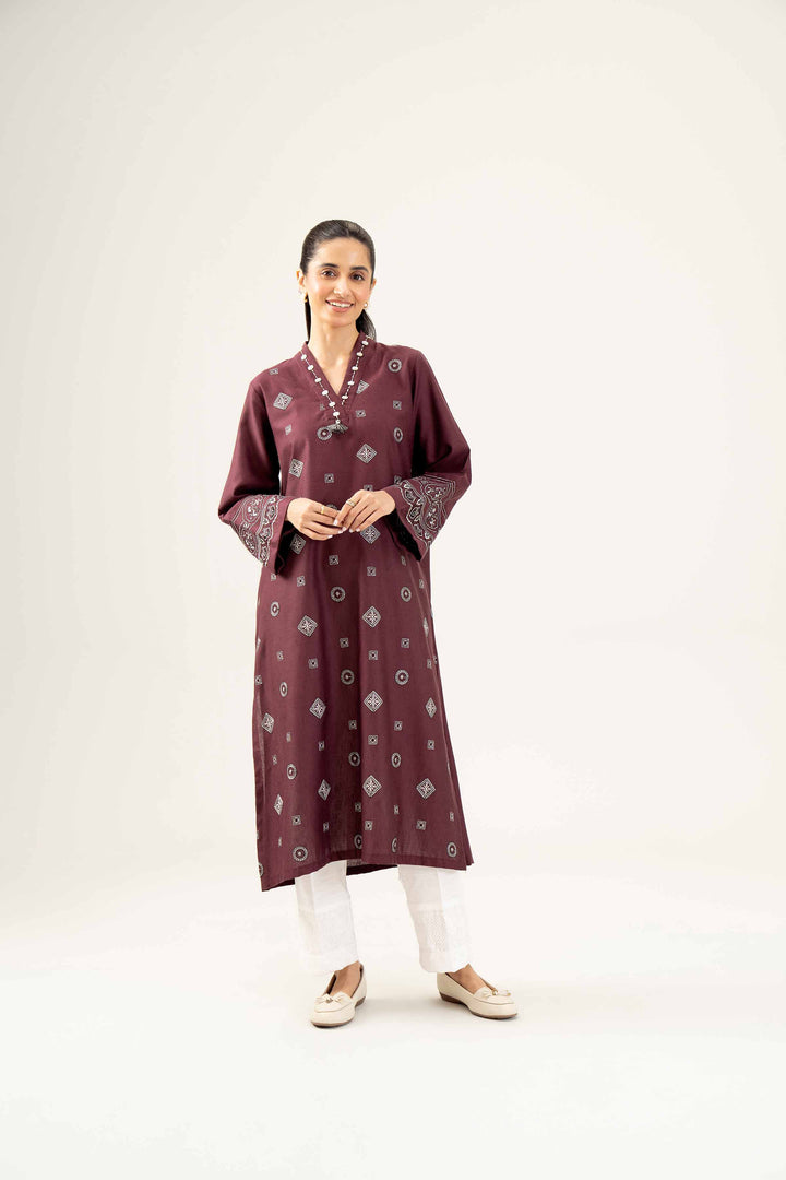 Maroon Karandi Embroidered Winter Shirt