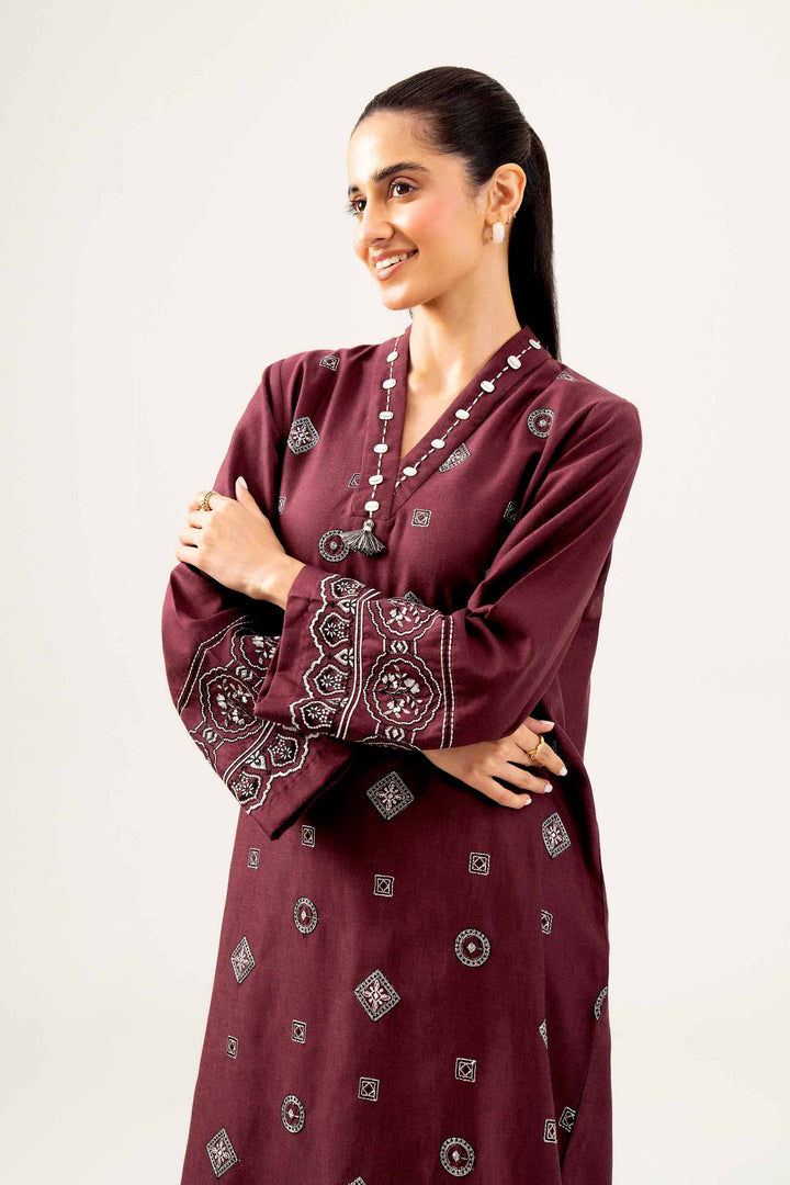 Maroon Karandi Embroidered Winter Shirt