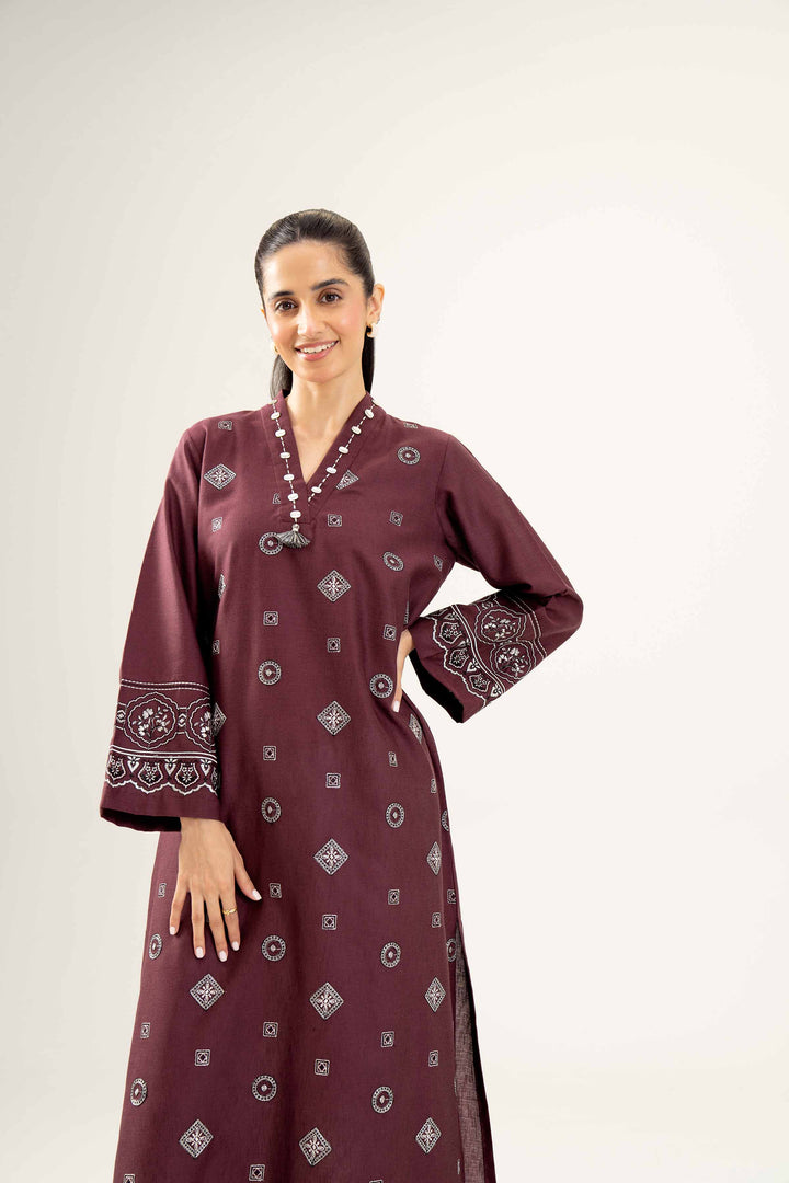 Maroon Karandi Embroidered Winter Shirt