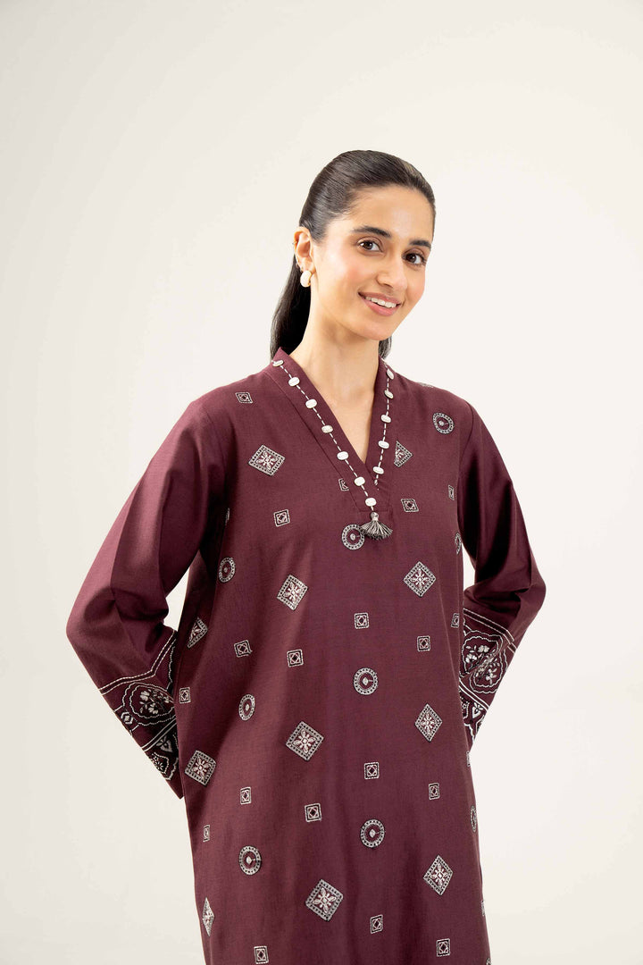 Maroon Karandi Embroidered Winter Shirt