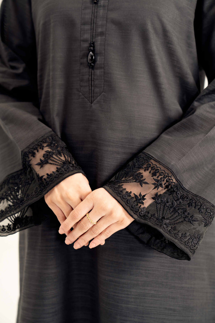 Black Khaddar Embroidered Winter Shirt