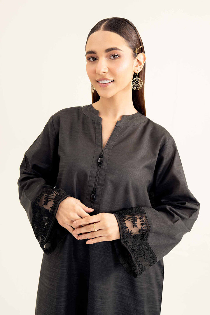 Black Khaddar Embroidered Winter Shirt