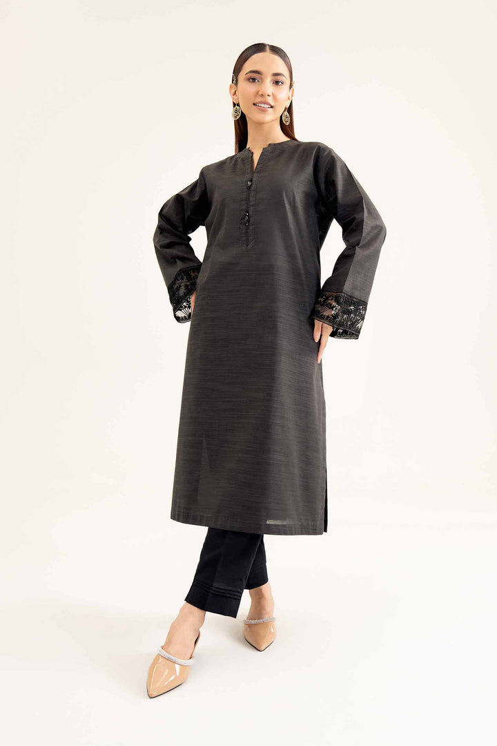 Black Khaddar Embroidered Winter Shirt