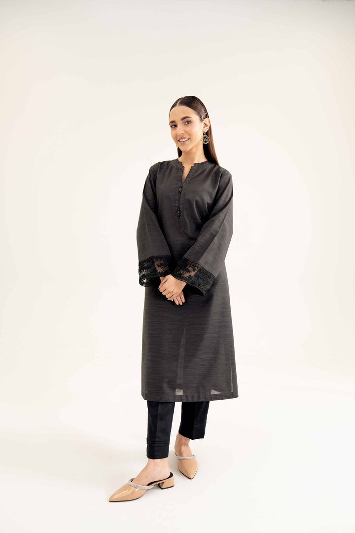 Black Khaddar Embroidered Winter Shirt