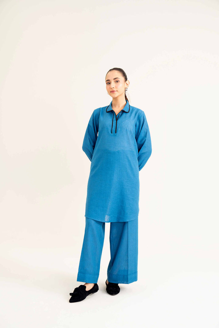 Yarn Dyed Blue Basic Co-ord Set