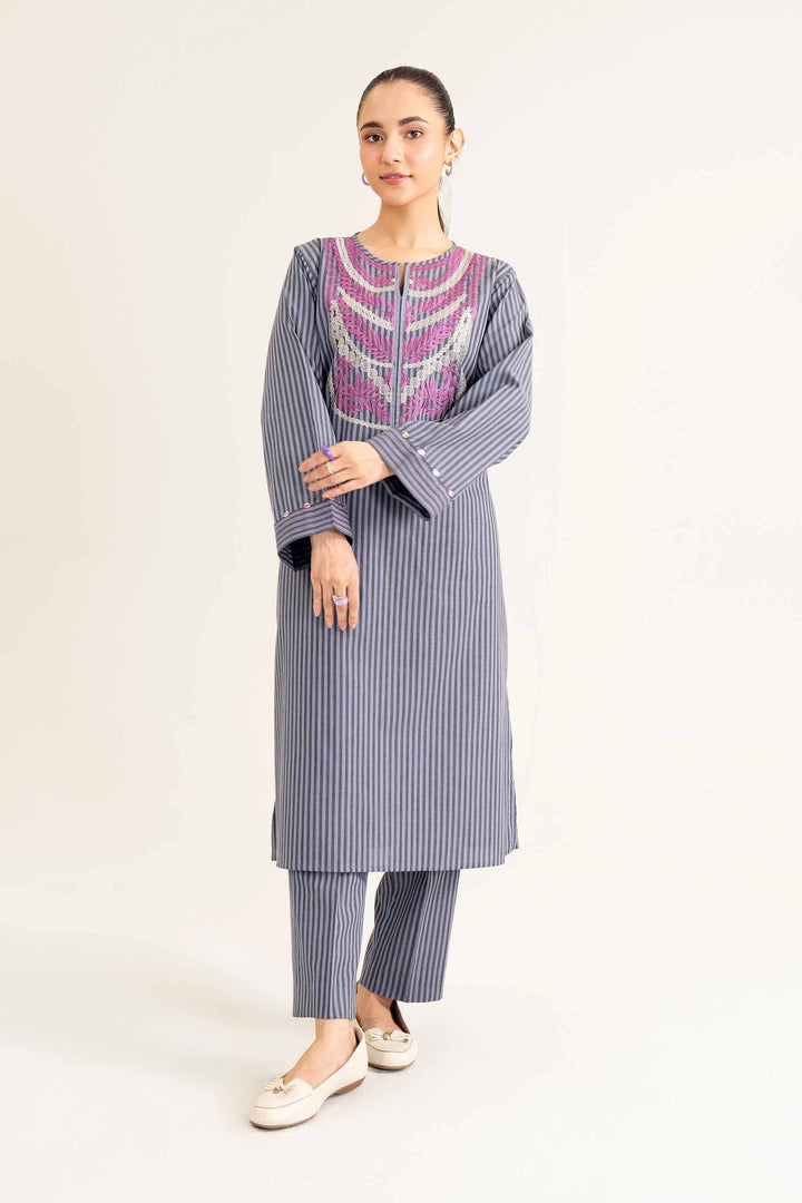 Grey Yarn Dyed Embroidered Winter Co-ord Set