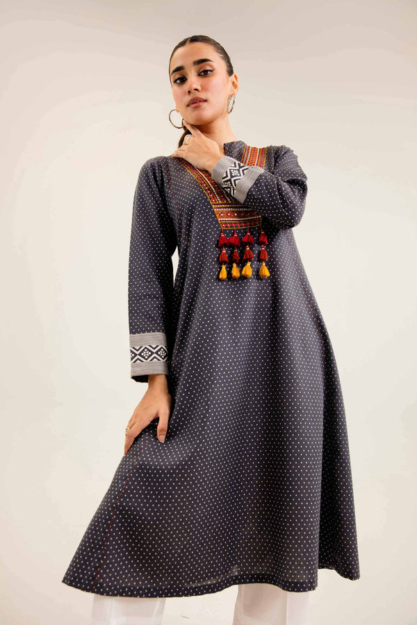 Printed Embroidered Black Karandi Winter Shirt