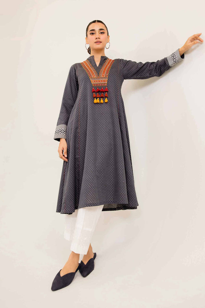 Printed Embroidered Black Karandi Winter Shirt