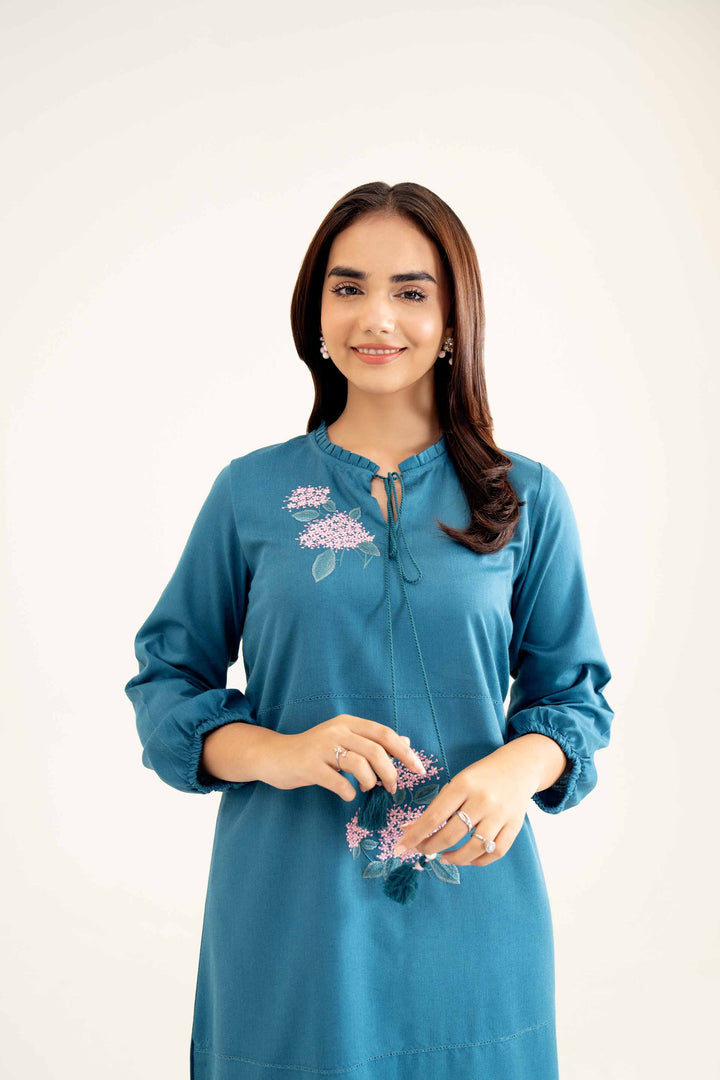 Teal Karandi Embroidered Winter Shirt