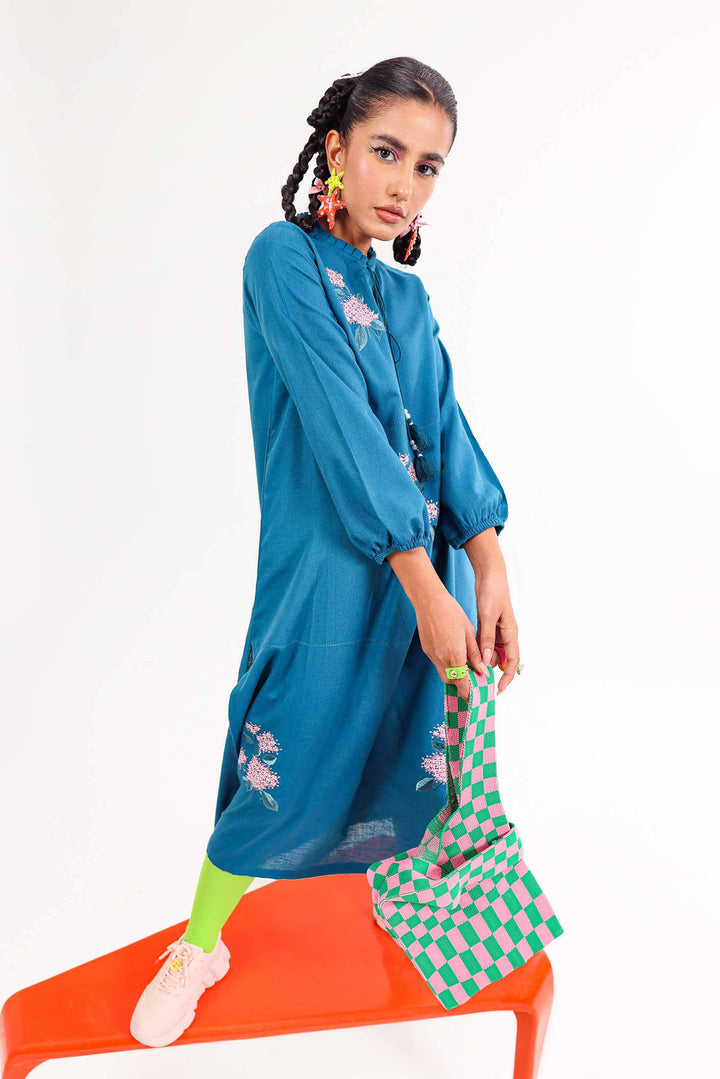 Teal Karandi Embroidered Winter Shirt