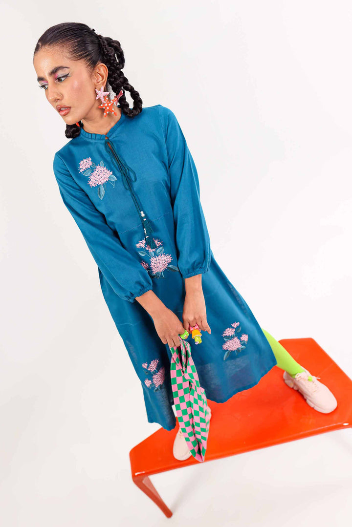 Teal Karandi Embroidered Winter Shirt