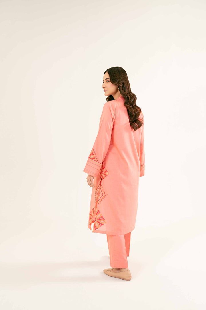 Embroidered Coral Karandi Suit