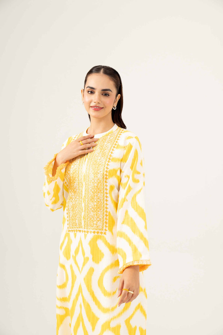 Printed Embroidered Yellow Karandi Winter Shirt