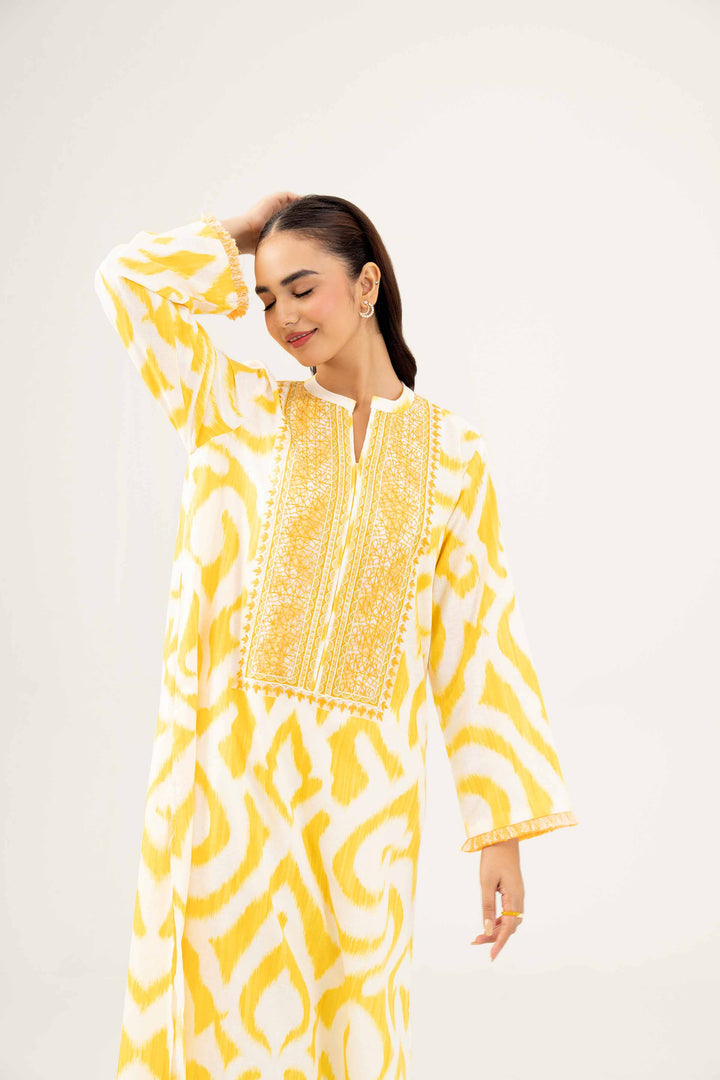 Printed Embroidered Yellow Karandi Winter Shirt