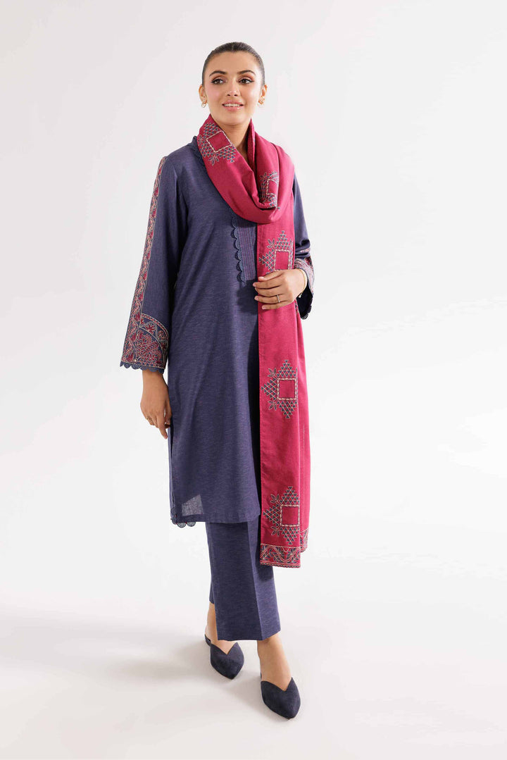 Embroidered Pink & Blue Karandi Suit 