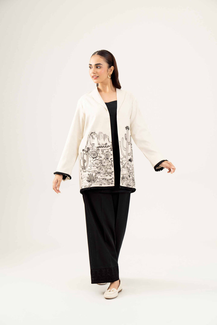 Beige Karandi Embroidered Winter Jacket