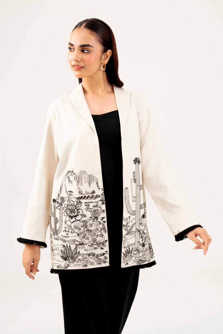 Beige Karandi Embroidered Winter Jacket