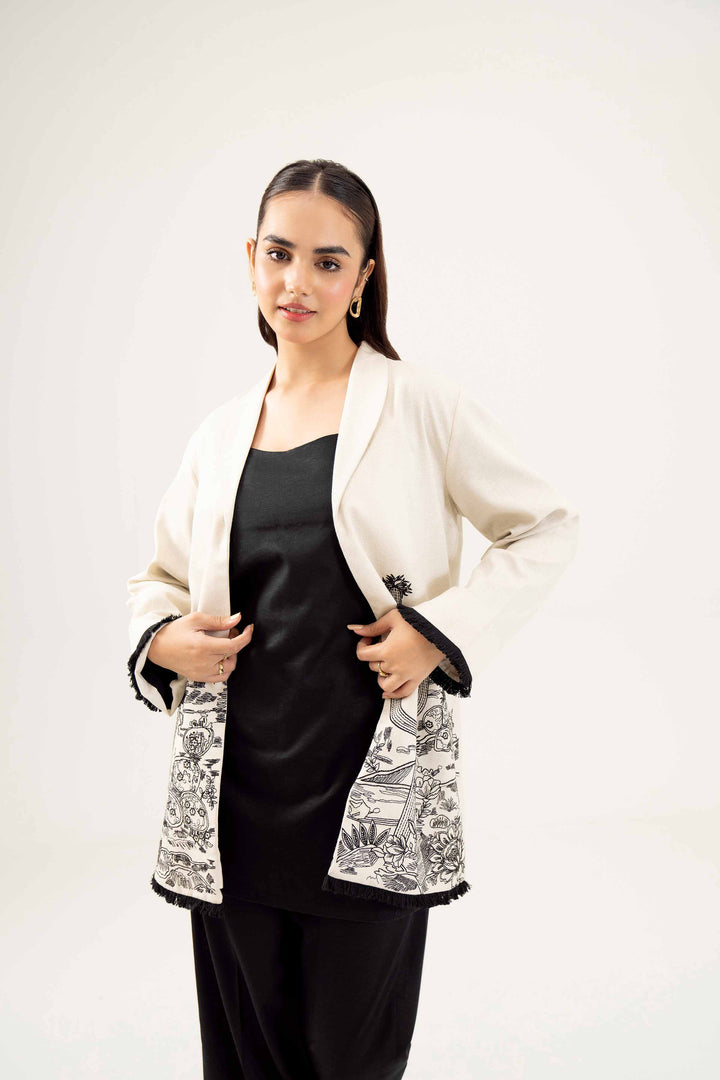 Beige Karandi Embroidered Winter Jacket