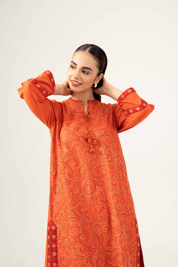 Orange Karandi Embroidered Winter Shirt