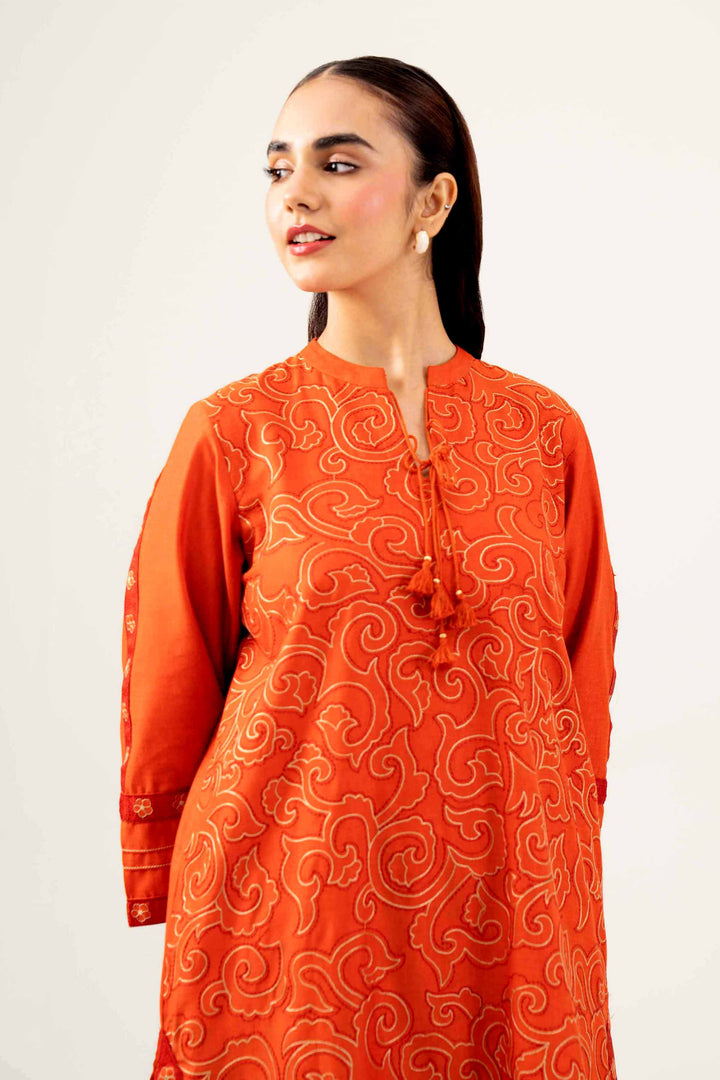 Orange Karandi Embroidered Winter Shirt