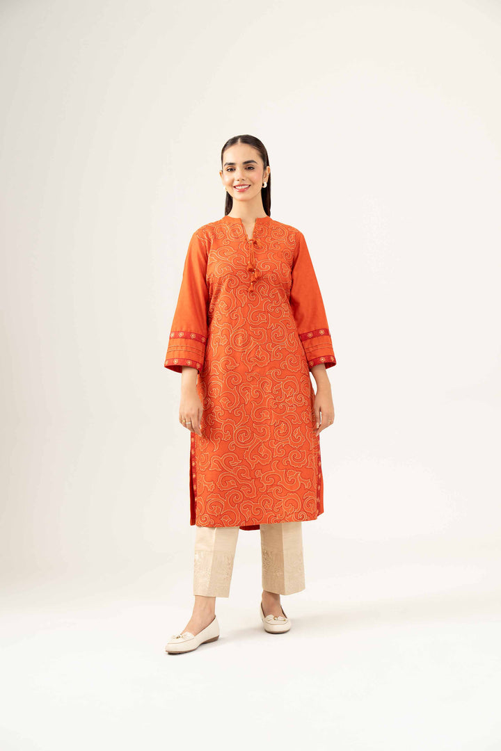 Orange Karandi Embroidered Winter Shirt