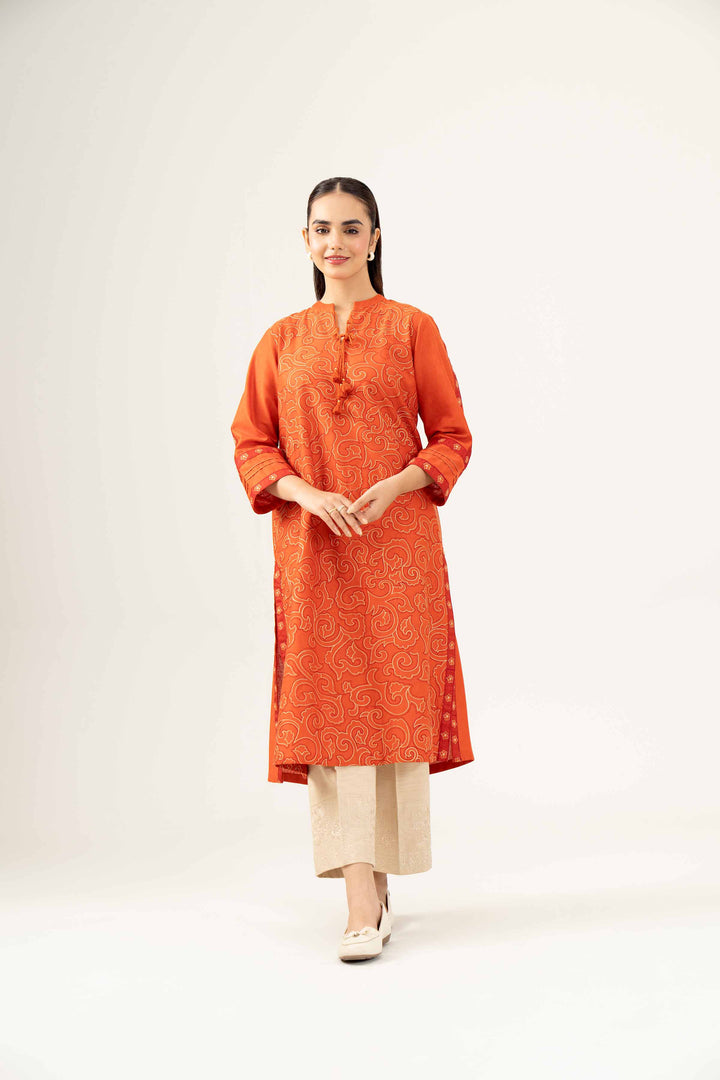 Orange Karandi Embroidered Winter Shirt