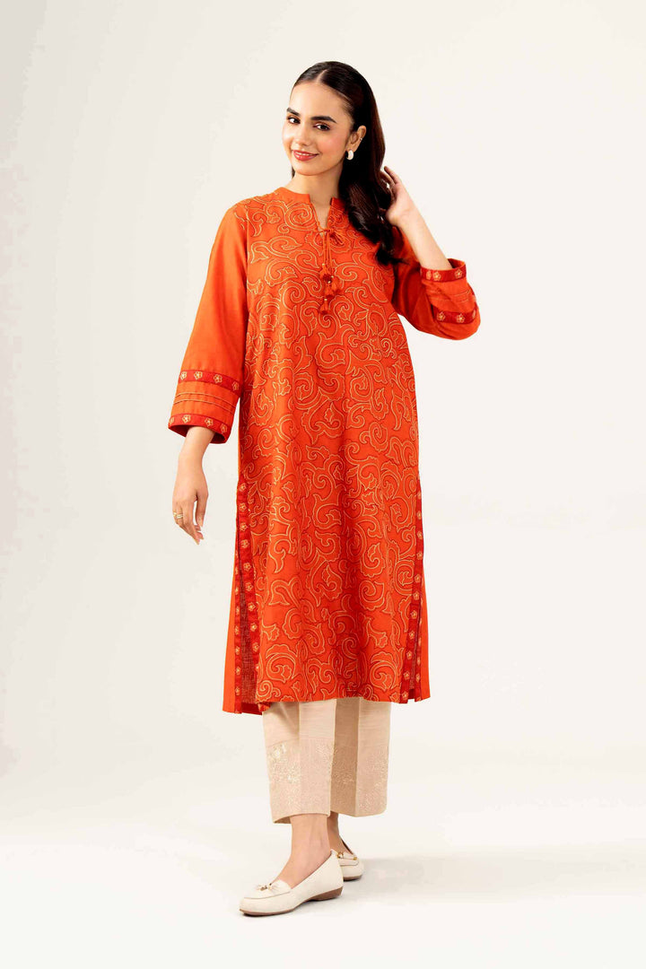 Orange Karandi Embroidered Winter Shirt