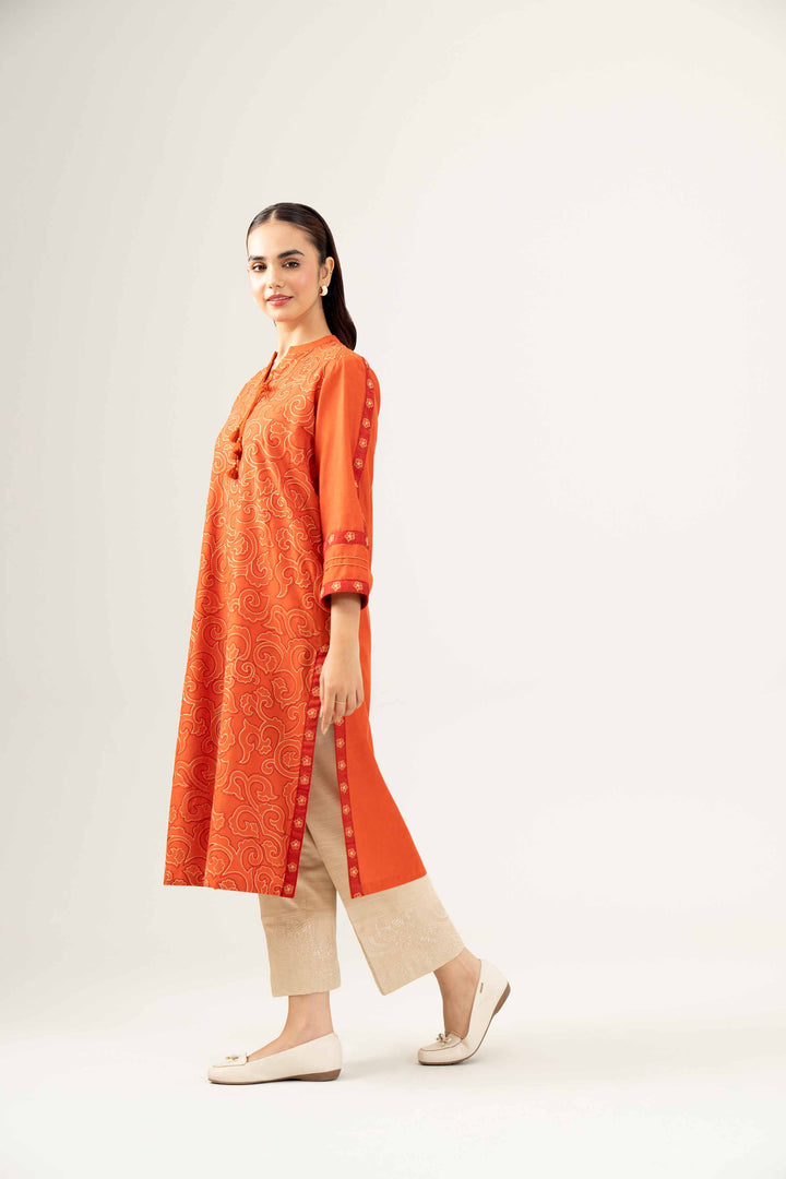 Orange Karandi Embroidered Winter Shirt