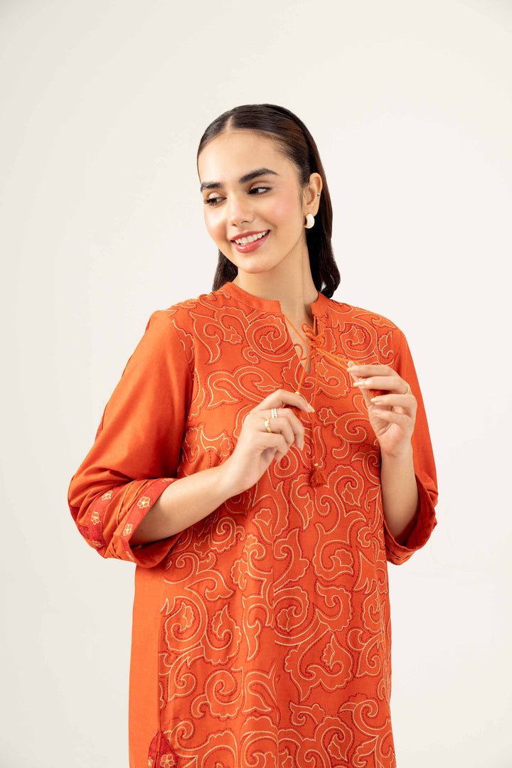 Orange Karandi Embroidered Winter Shirt