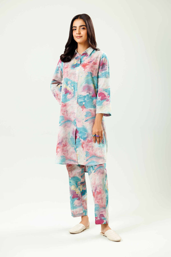 2 Piece Off White Printed Khaddar Winter Co-ord Set