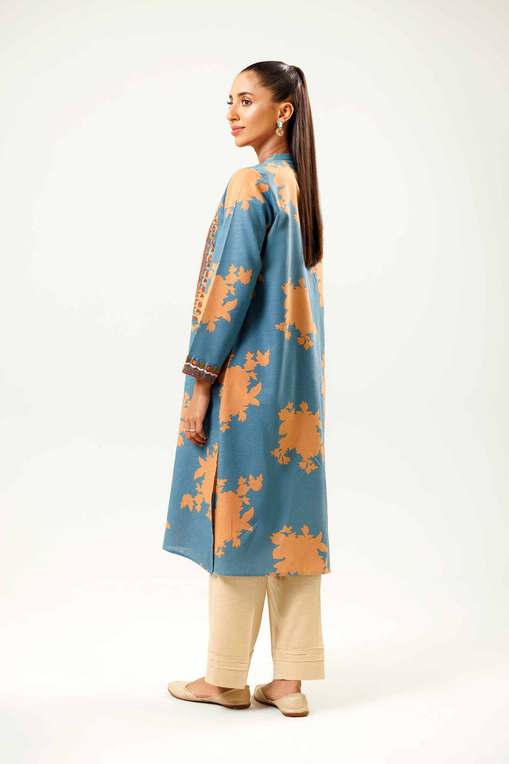 Printed Embroidered Blue & Karandi Winter Suit